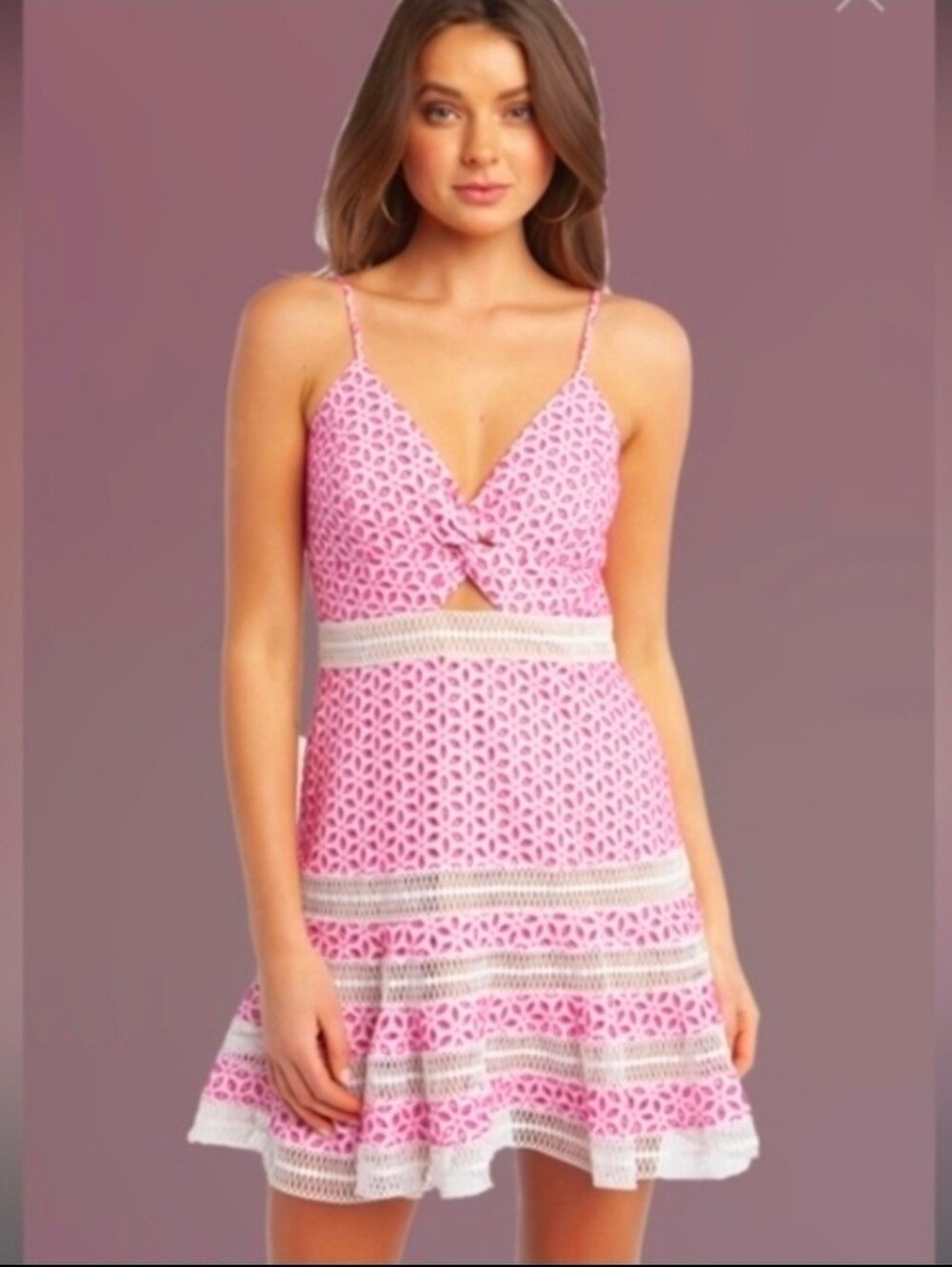 Bardot Camille Dress In Shock Pink Size 12 XL Eyelet White Dress